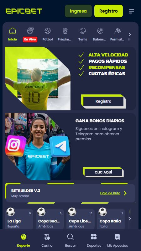 Interfaz de apuestas deportivas de Epicbet