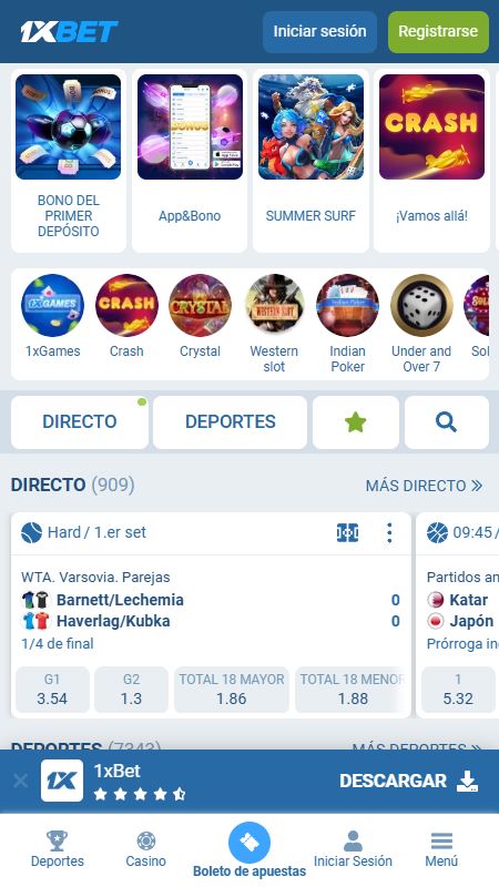 Página principal de 1xbet en línea