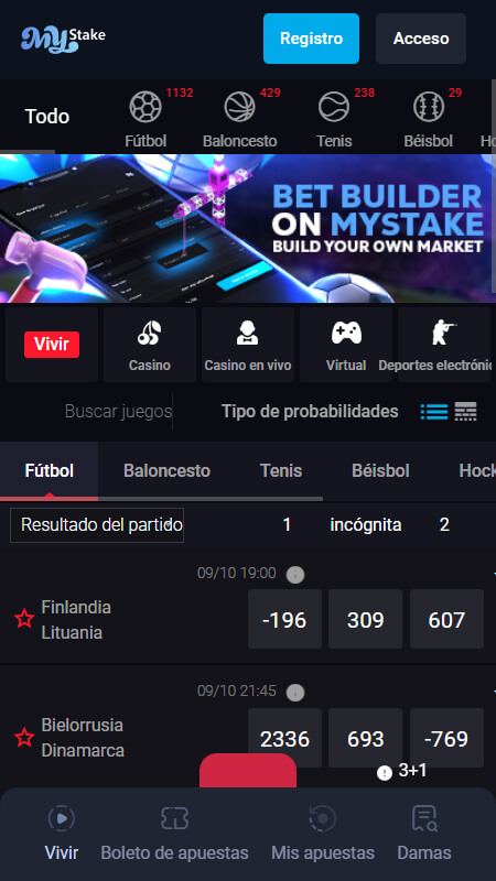 MyStake Bookmaker main page