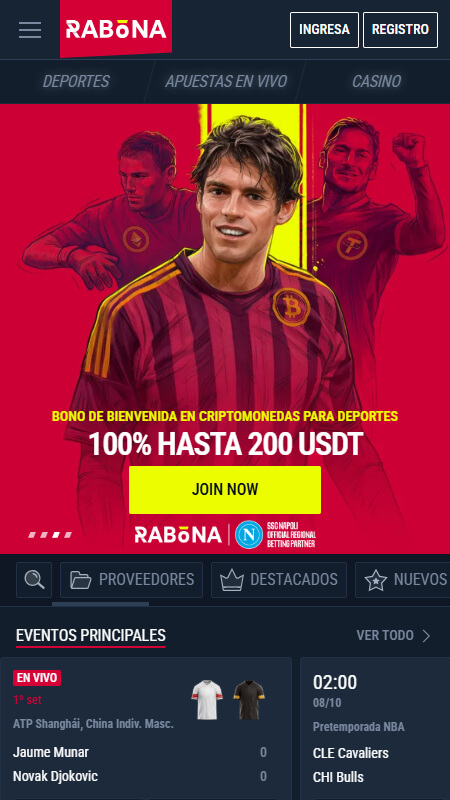 Rabona bookmaker main page